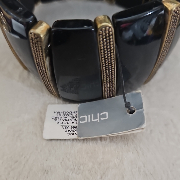 Chico's Jewelry - Chico's Black and Gold Stretch Statement Bracelet NWT